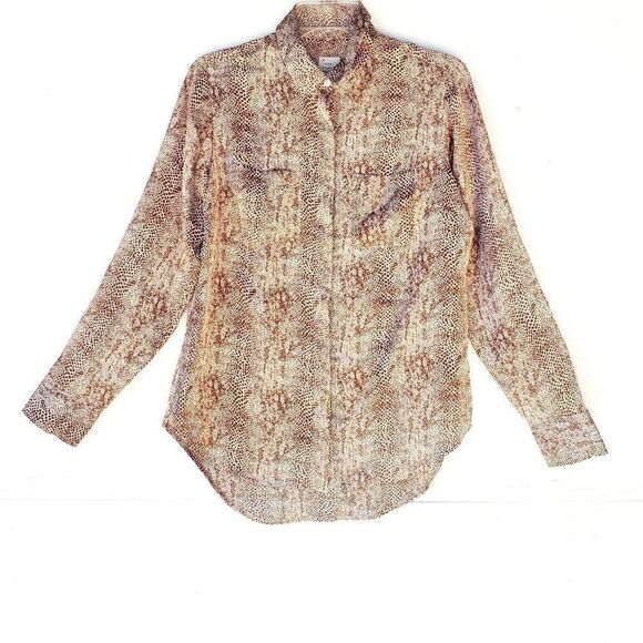 Women's New Satin Top - Snake Print  Button Front Blouse S - Picture 4 of 7